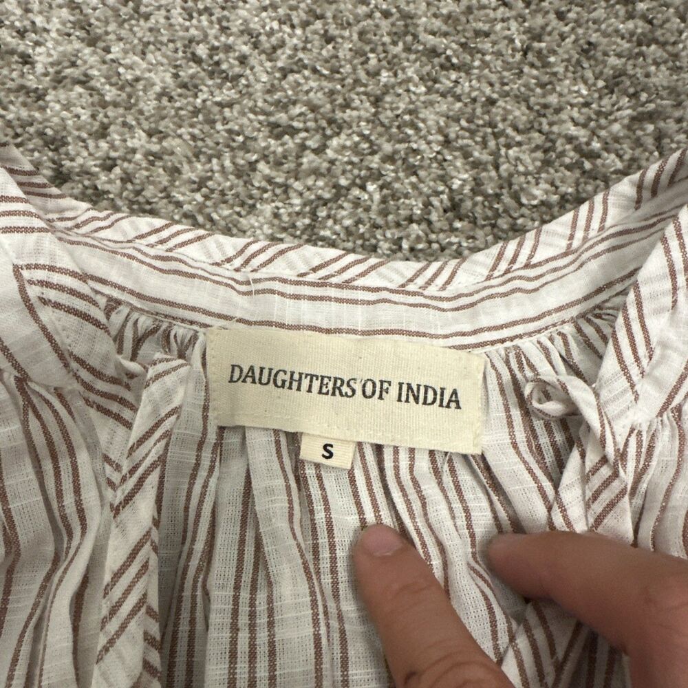 Daughters Of India Striped Linen Poet's Blouse w/Tie Neck Women’s Size Small - Picture 4 of 9